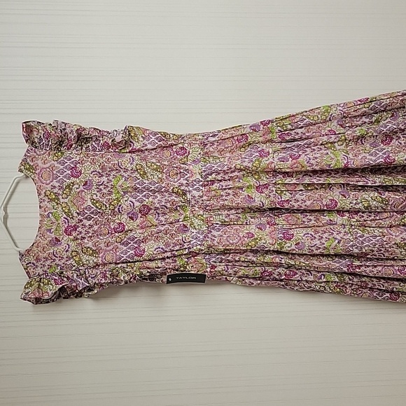 Taylor Pink and Green Floral Flutter Sleeve Womens Dress Sz Large New W/tags - Picture 4 of 7